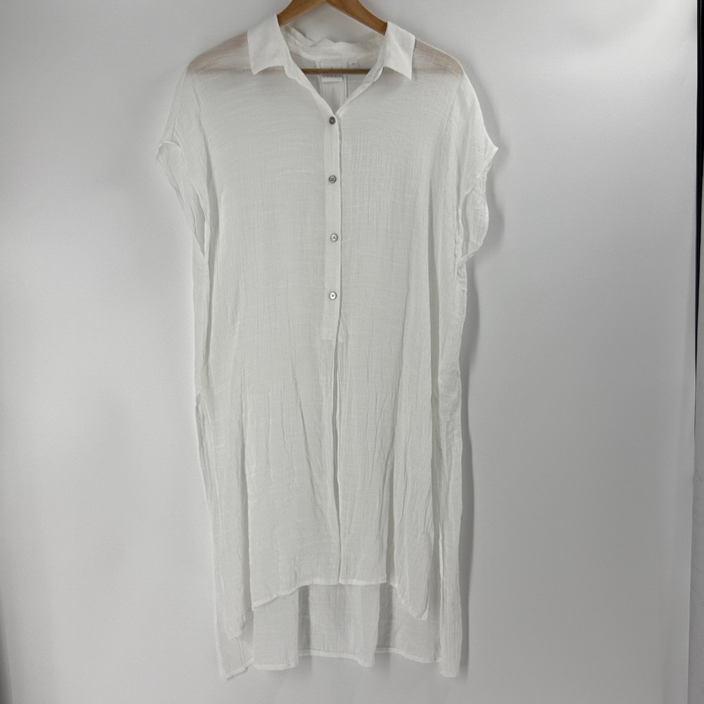 Soho jeans white gauze long button down tunic top flowing XL